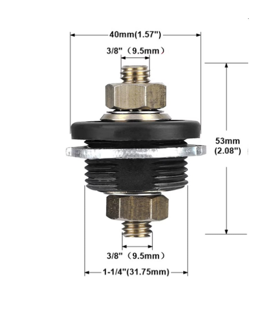 9.5mm or 3/8 Stud Thru Panel Negative Black Battery Terminal Cable Connector M.U.R.E TPT250AB