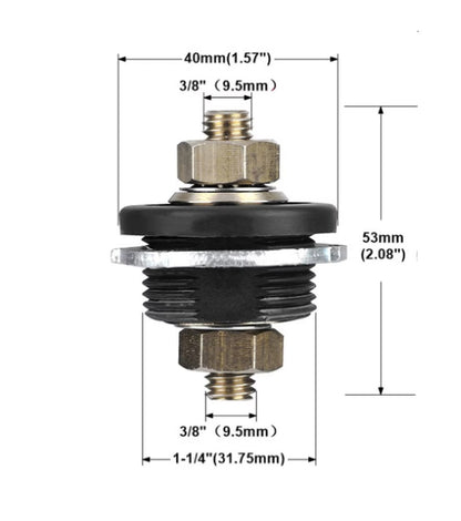 9.5mm or 3/8 Stud Thru Panel Negative Black Battery Terminal Cable Connector M.U.R.E TPT250AB