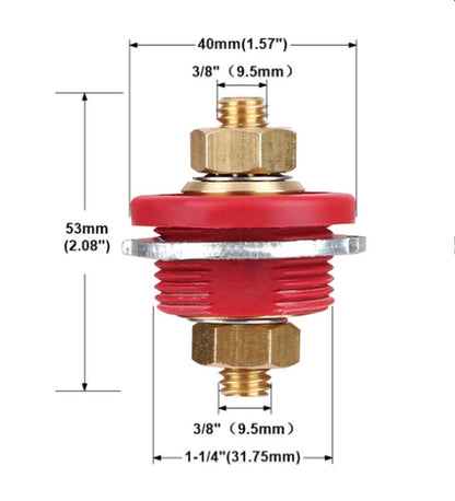 3/8 or 9.5mm Stud Thru Panel Battery Terminal Cable Connector Red Positive M.U.R.E TPT250AR