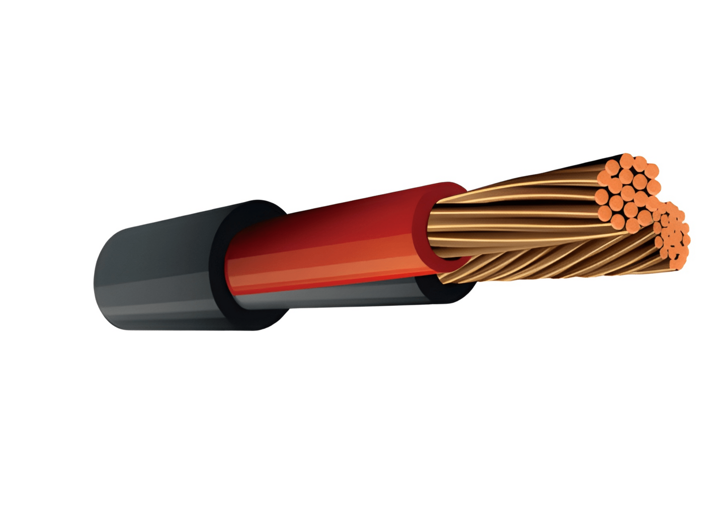 daltec round Twin-core electrical cable with red and black insulation and exposed braided copper wire. This high-quality cable is ideal for vehicle wiring and other electrical applications.