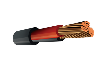 daltec round Twin-core electrical cable with red and black insulation and exposed braided copper wire. This high-quality cable is ideal for vehicle wiring and other electrical applications.