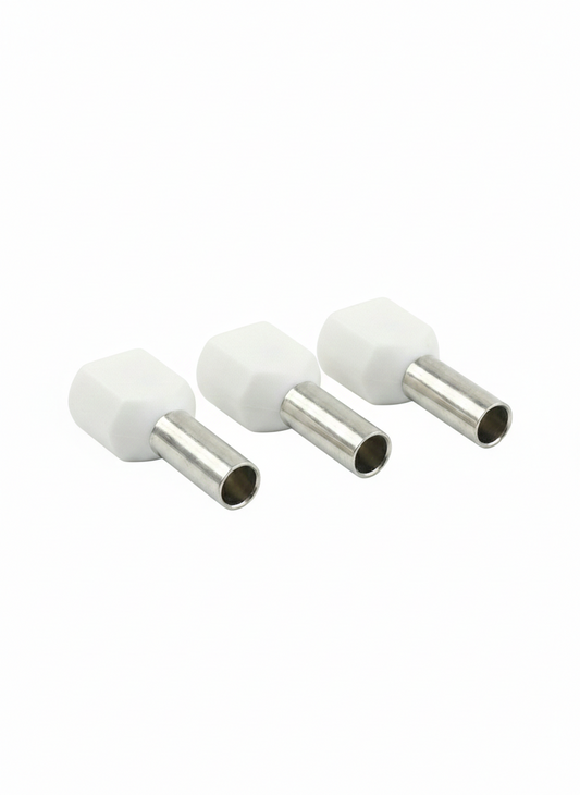 3 twin entry cord end terminals on a white background