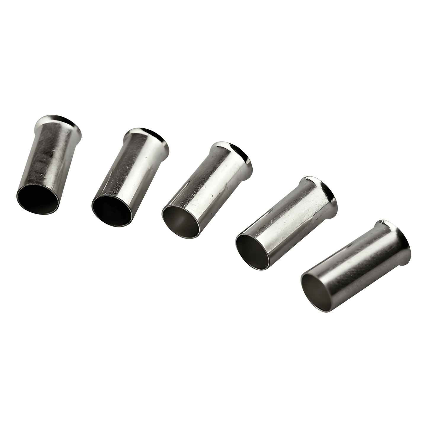 Five Uninsulated Cord Rnd Terminal Ferrules With Flared Barrels on a white background