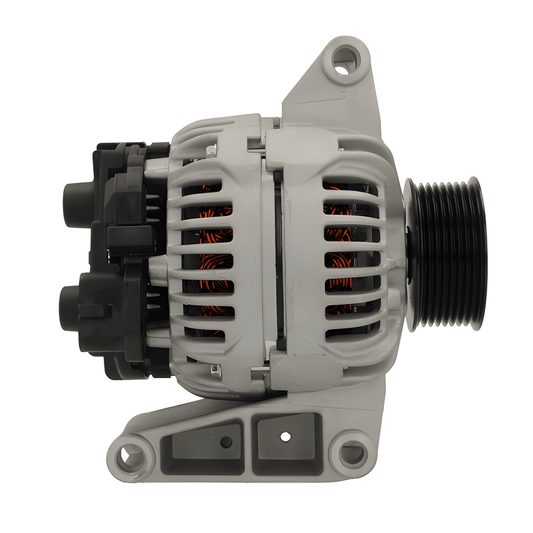 Side view of alternator ALT10872 highlighting pulley and housing design with visible copper windings.