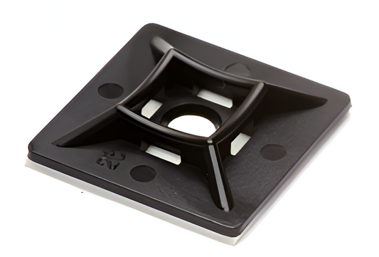 100x Self-Adhesive Cable Tie Mounting Bases 28mm x 28mm Black, Nylon 6.6, 2-Way, RoHS Compliant CTIE CB28BL
