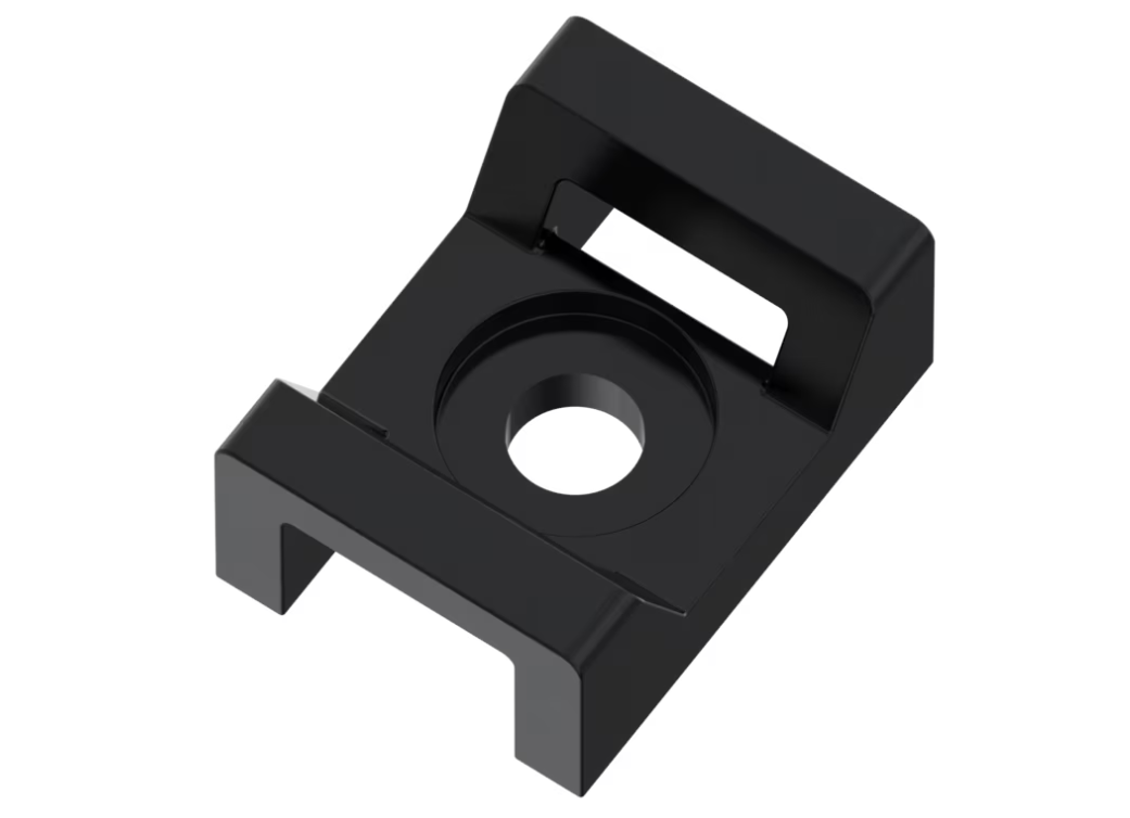 Black nylon cable tie saddle mount with screw hole