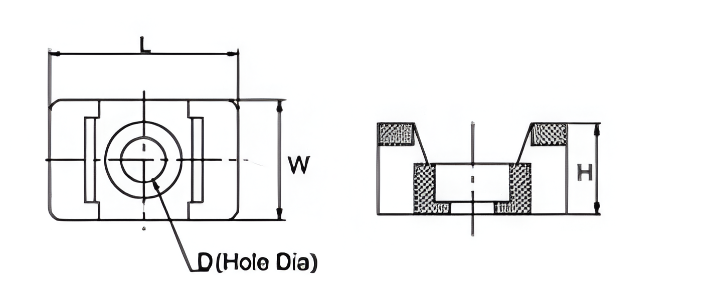 Technical dimensional schematic drawing showing measurements for CTIE cable tie saddle mount
