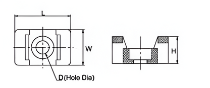 Technical dimensional schematic drawing showing measurements for CTIE cable tie saddle mount