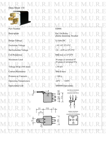 5 Pin Change Over Relay On / On Switch 12V 20A / 30A With Bracket Robinson Ed006 - Mid-Ulster Rotating Electrics Ltd