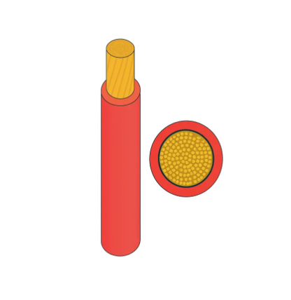 red extra flexible battery cable from daltec on a white background