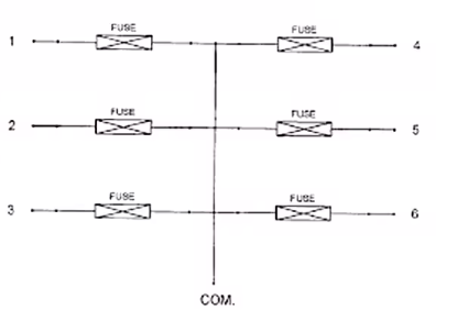 Diagram of fuses connected in a parallel circuit with labels 1 through 6.