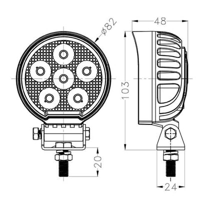 24 Watt LED Flood Beam Round Work Light, 2400 Lumen LED GLOBAL LG872