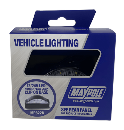 Number Plate Lamp & Clip Base Light White 6 Led 12V 24V Maypole MP8228
