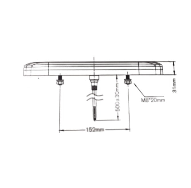 Technical dimensional schematic drawing showing measurements for LED Global rear combination lamp