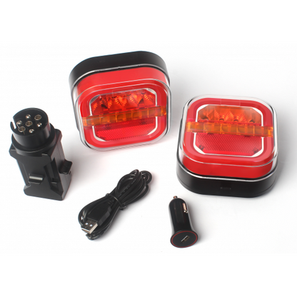 WIRELESS CABLE FREE 12v LED MAGNETIC TRAILER LIGHTS KIT, ECE, 5 Functions, 7 pin plug CHARGER INCLUDED LED Global LG505