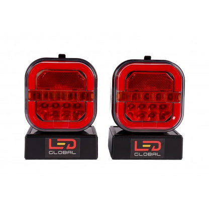 WIRELESS CABLE FREE 12v LED MAGNETIC TRAILER LIGHTS KIT, ECE, 5 Functions, 7 pin plug CHARGER INCLUDED LED Global LG505