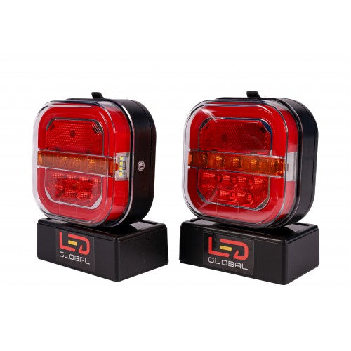 WIRELESS CABLE FREE 12v LED MAGNETIC TRAILER LIGHTS KIT, ECE, 5 Functions, 7 pin plug CHARGER INCLUDED LED Global LG505