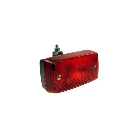 Maypole MP845 12V rear fog lamp with adjustable mounting bracket, rectangular red lens and durable black housing.