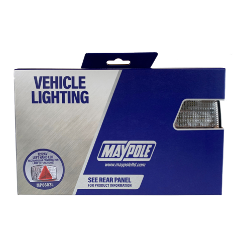 Maypole 12 24V left hand LED rectangular combination vehicle lighting lamp in blue and silver retail packaging 