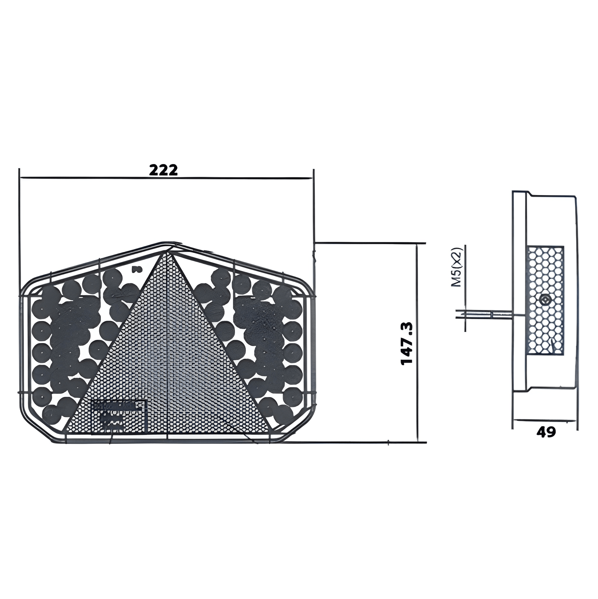 Technical dimensional schematic drawing showing measurements for Maypole MP8664B Radex 7601 LED combination rear lamp