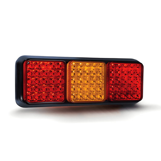 Maypole MP9638B and MP9639B 12V 24V LED rear multi-function combination lights with stop, tail, indicator, fog, and reverse functions
