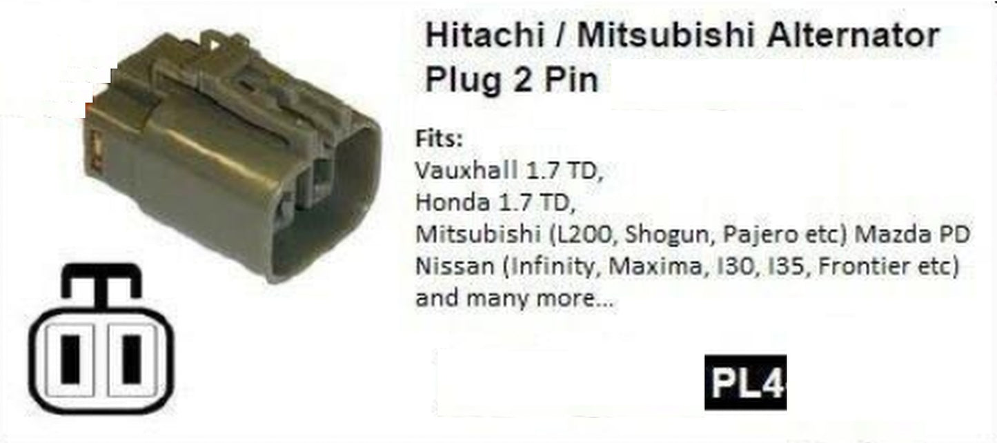 2 Pin Alternator Repair Plug Hitachi / Mitsubishi Mazda Etc. Without Wires Mure PL4