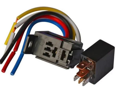 Electrical relay with colorful wires on a white background