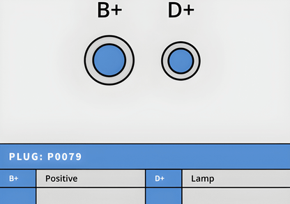 Electrical diagram with 'B+' and 'D+' labels on a blue and gray background.