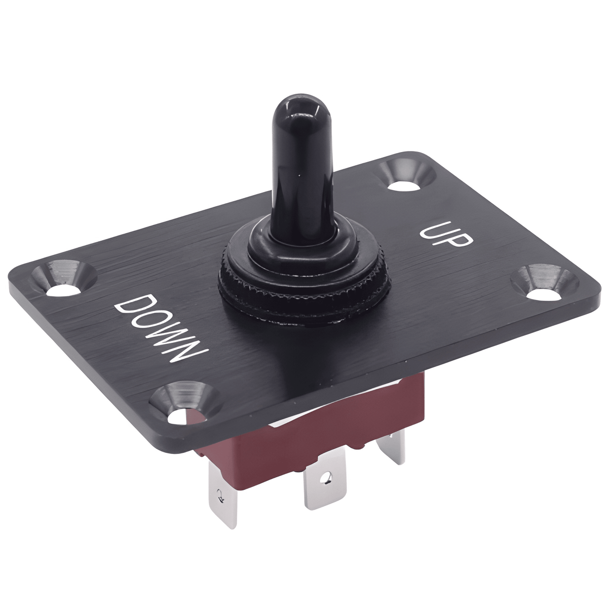Black metal momentary toggle switch PMSwitch with 3 terminals UP and DOWN labels by MURE