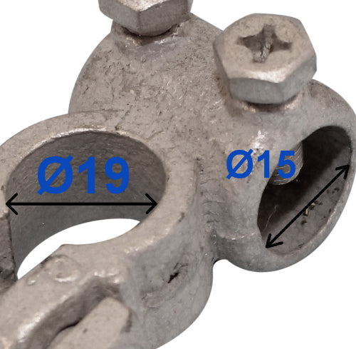 Negative Battery Terminal – 17mm diameter, Solderless, Tin-Plated Brass, 15mm Cable Hole Drilling, Wood Auto BTT1007N/210