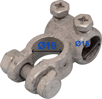 Negative Battery Terminal – 17mm diameter, Solderless, Tin-Plated Brass, 15mm Cable Hole Drilling, Wood Auto BTT1007N/210