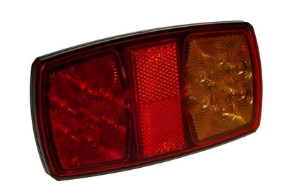 side angle view of Maypole MP8685B 12V rectangular LED rear trailer lamp with stop, tail, indicator, fog, and reflective functions