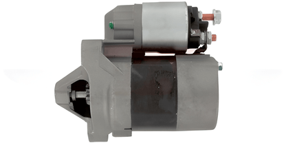 side view of a Car starter motor on a white background