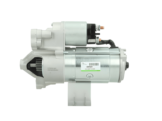 Side view of STR54143 DRR28 starter motor showing solenoid and label details
