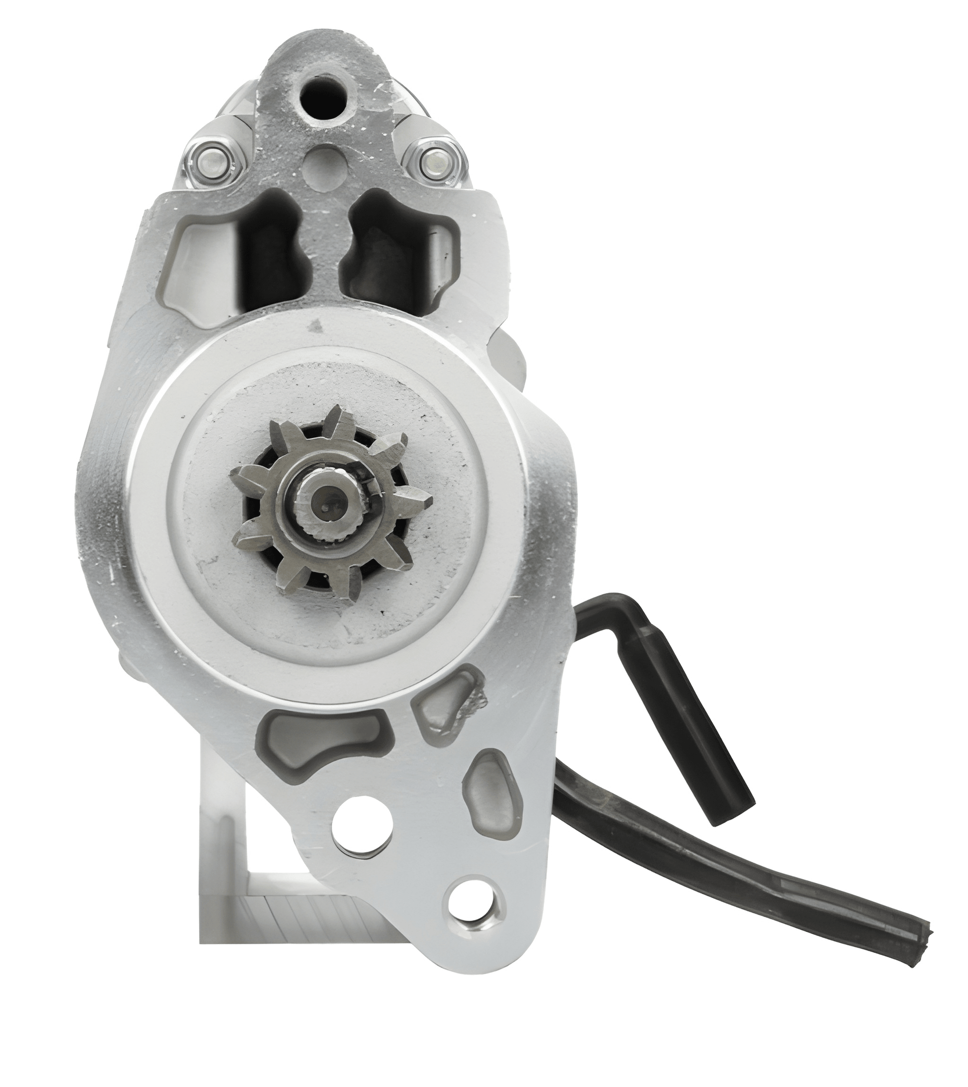 Front view of STR70280 starter motor showing pinion gear and mounting flange.