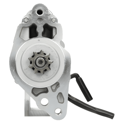 Front view of STR70280 starter motor showing pinion gear and mounting flange.