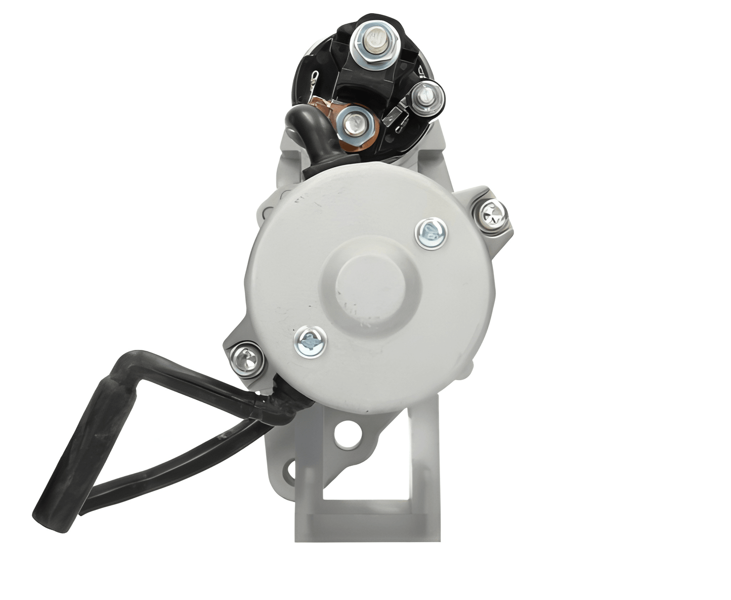 Rear view of STR70280 starter motor showing solenoid terminals and housing.