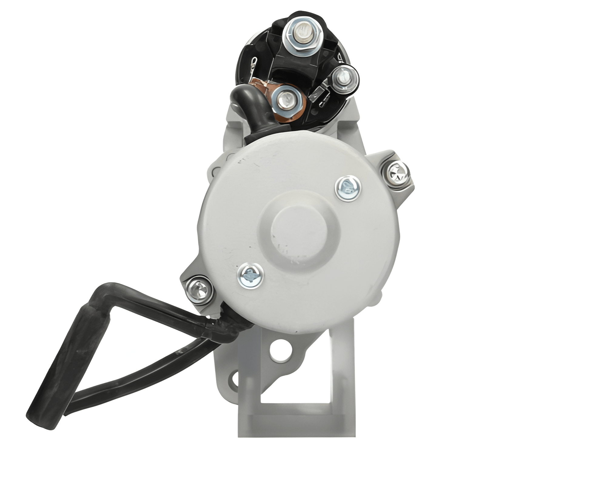 Rear view of STR70280 starter motor showing solenoid terminals and housing.