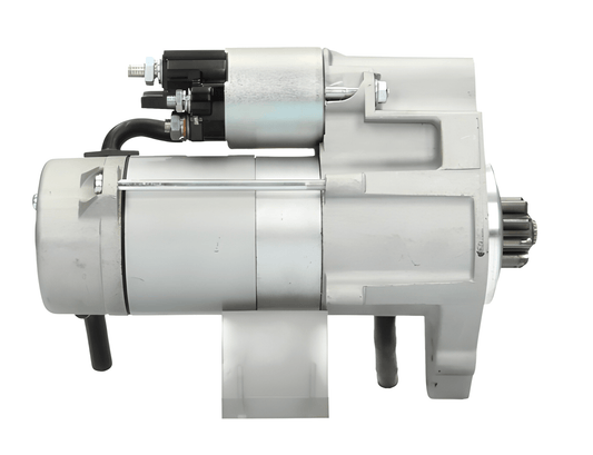 Side view of STR70280 starter motor displaying solenoid, main body, and wiring.