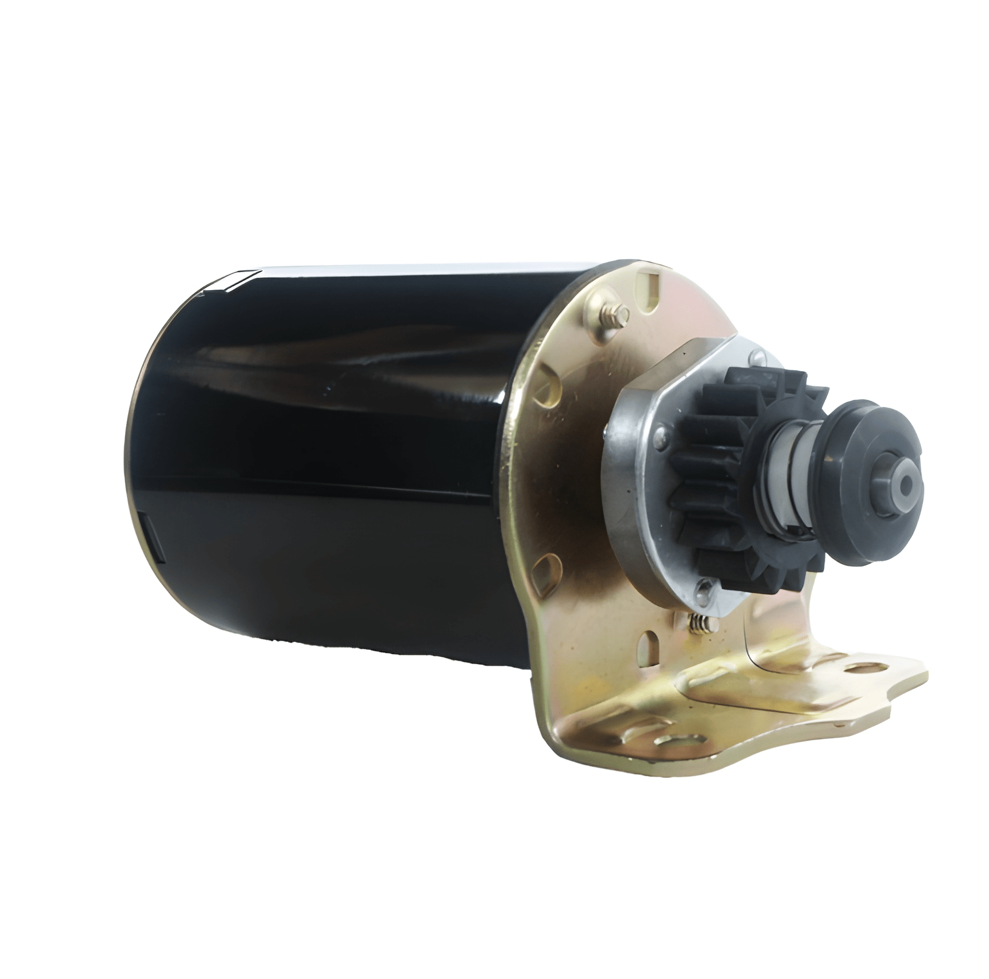 A new 12v starter motor for Briggs & Stratton John Deere, showing the motor housing, gears, and electrical connections. STR4004 / 110634
