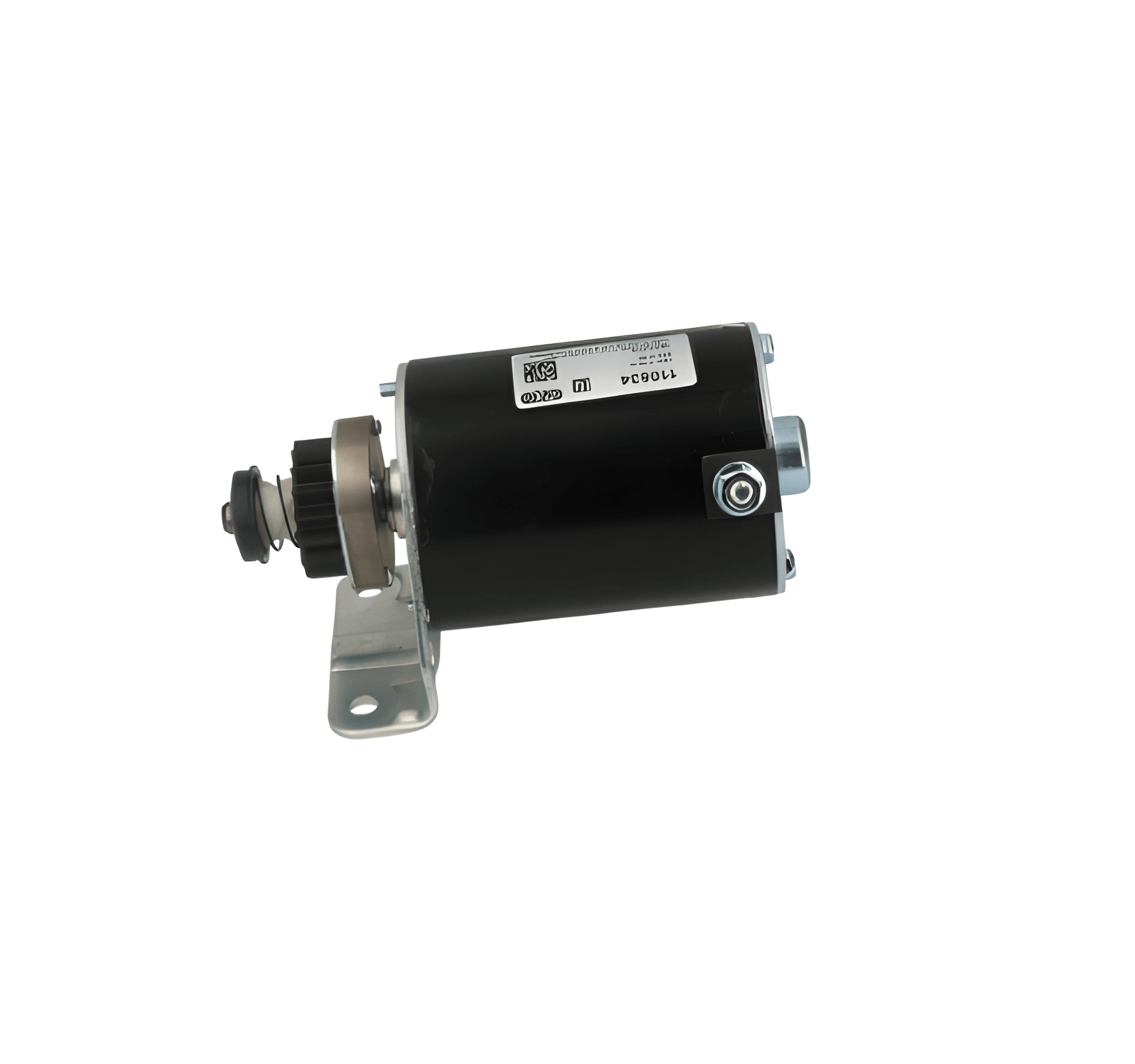 A new 12v starter motor for Briggs & Stratton John Deere, showing the motor housing, gears, and electrical connections. STR4004 / 110634