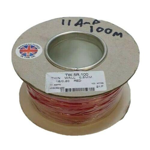 100M Reel 11 Amp Red Single Core Automarine 12V 24V Thin Wall Car Cable Wire - Mid-Ulster Rotating Electrics Ltd