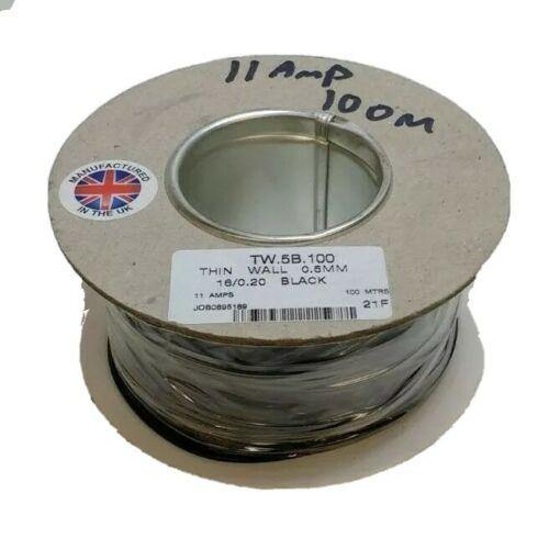 100M Reel 11 Amp Black Single Core Automarine 12V 24V Thin Wall Car Cable Wire - Mid-Ulster Rotating Electrics Ltd