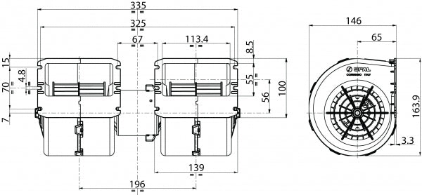 Centrifugal type heater fan blower motor enclosure aircon 24v 3 speed replacing spal 009-B40-22 160594 - Mid-Ulster Rotating Electrics Ltd