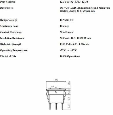 On Off Rocker Switch Round With Red Led 12V Car Dash Robinson K734 - Mid-Ulster Rotating Electrics Ltd