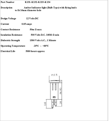 Red Warning Indicator Light 12V Dash Pilot Light Robinson K104 - Mid-Ulster Rotating Electrics Ltd