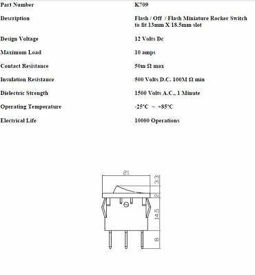 Flash/Off/Flash Square Rocker Mini Rectangle Switch 12V Car Dash Robinson K709 - Mid-Ulster Rotating Electrics Ltd