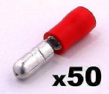50 X 4Mm Red Male Bullet Terminals Connectors Insulated Crimp Ctie Uk T1Mb4 - Mid-Ulster Rotating Electrics Ltd