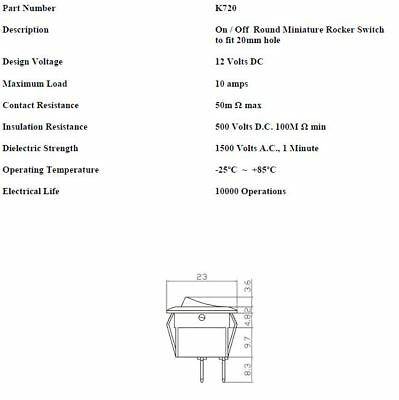 On Off Round Rocker Switch Mini Minature 12V Car Dash Robinson K720 - Mid-Ulster Rotating Electrics Ltd