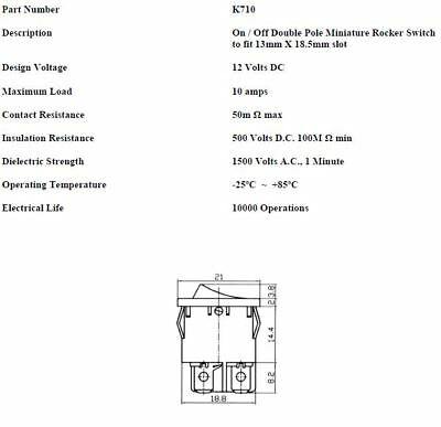 On Off Rocker Switch Mini Rectangle Square 12V Double Pole Car Robinson K710 - Mid-Ulster Rotating Electrics Ltd
